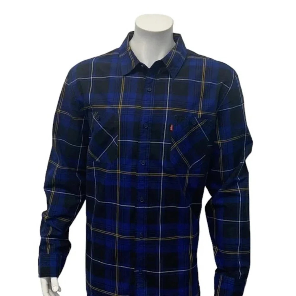 Levi's Strauss Blue Black Yellow Plaid Western Men's Long Sleeve Shirt XL EUC